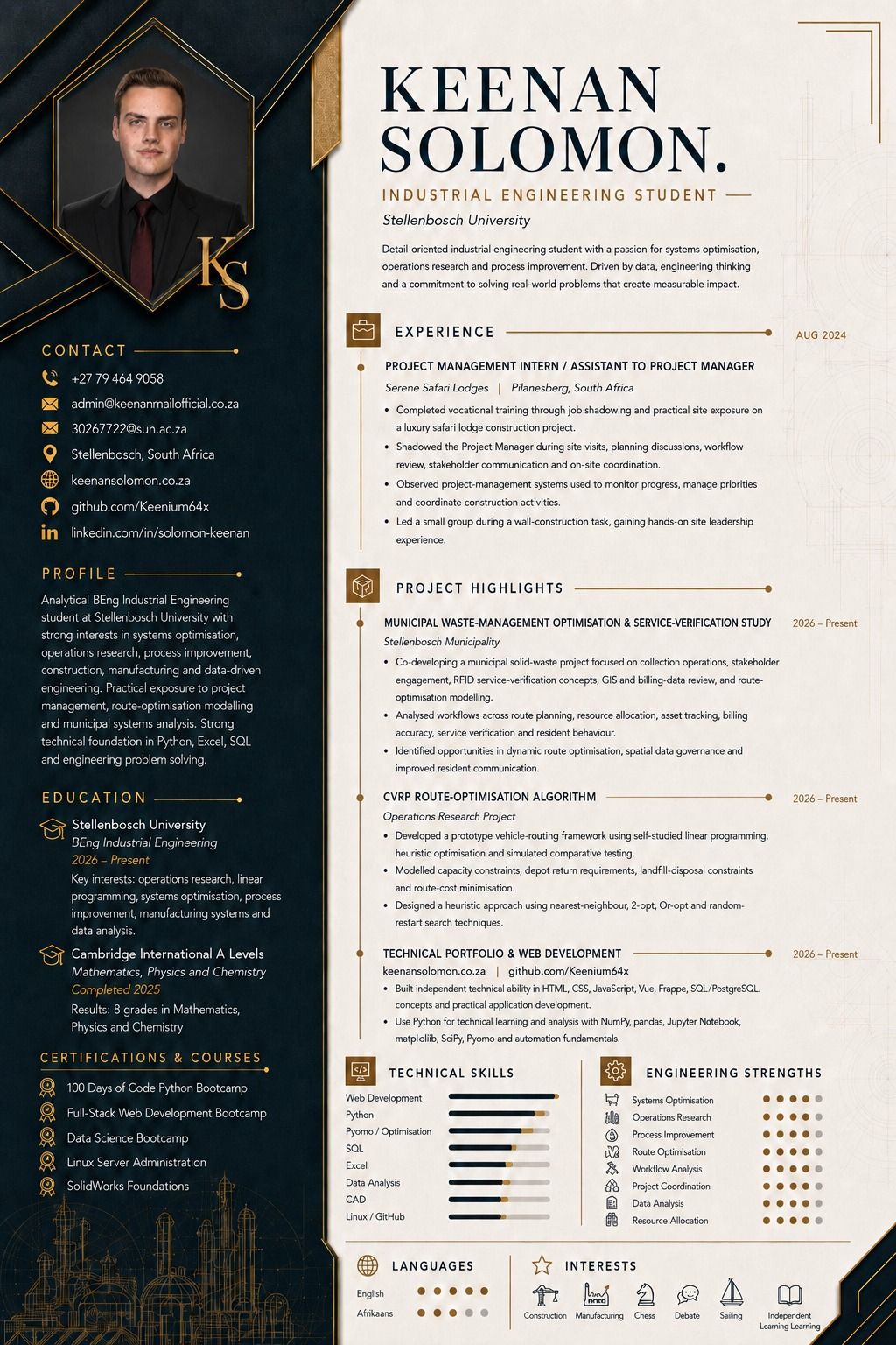 Keenan Solomon's Industrial Engineering curriculum vitae